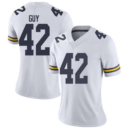 TJ Guy Michigan Wolverines Women's NCAA #42 White Limited Brand Jordan College Stitched Football Jersey CIK0754YM